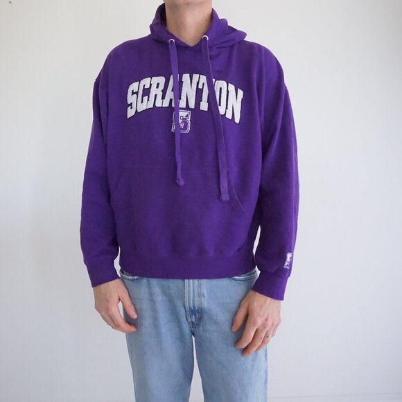 Vintage '90S OVB Purple Embroidered Scranton University Hoodie Sweatshirt Large - Picture 1 of 11